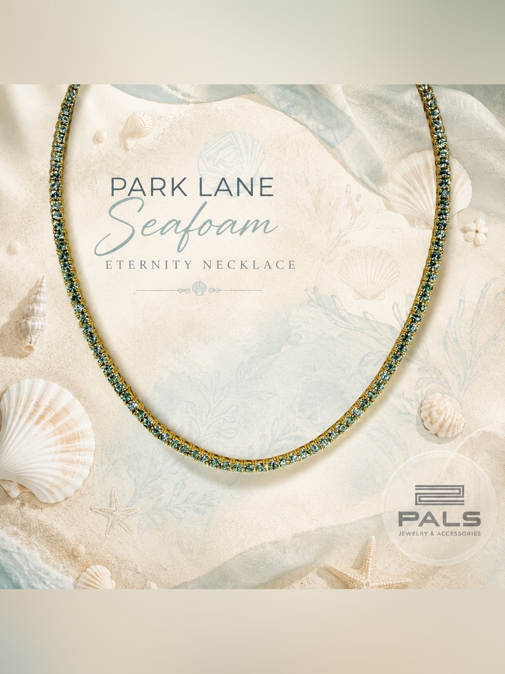 Park Lane Women’s Seafoam Eternity Necklace Aqua Crystal Gold Tone Statement